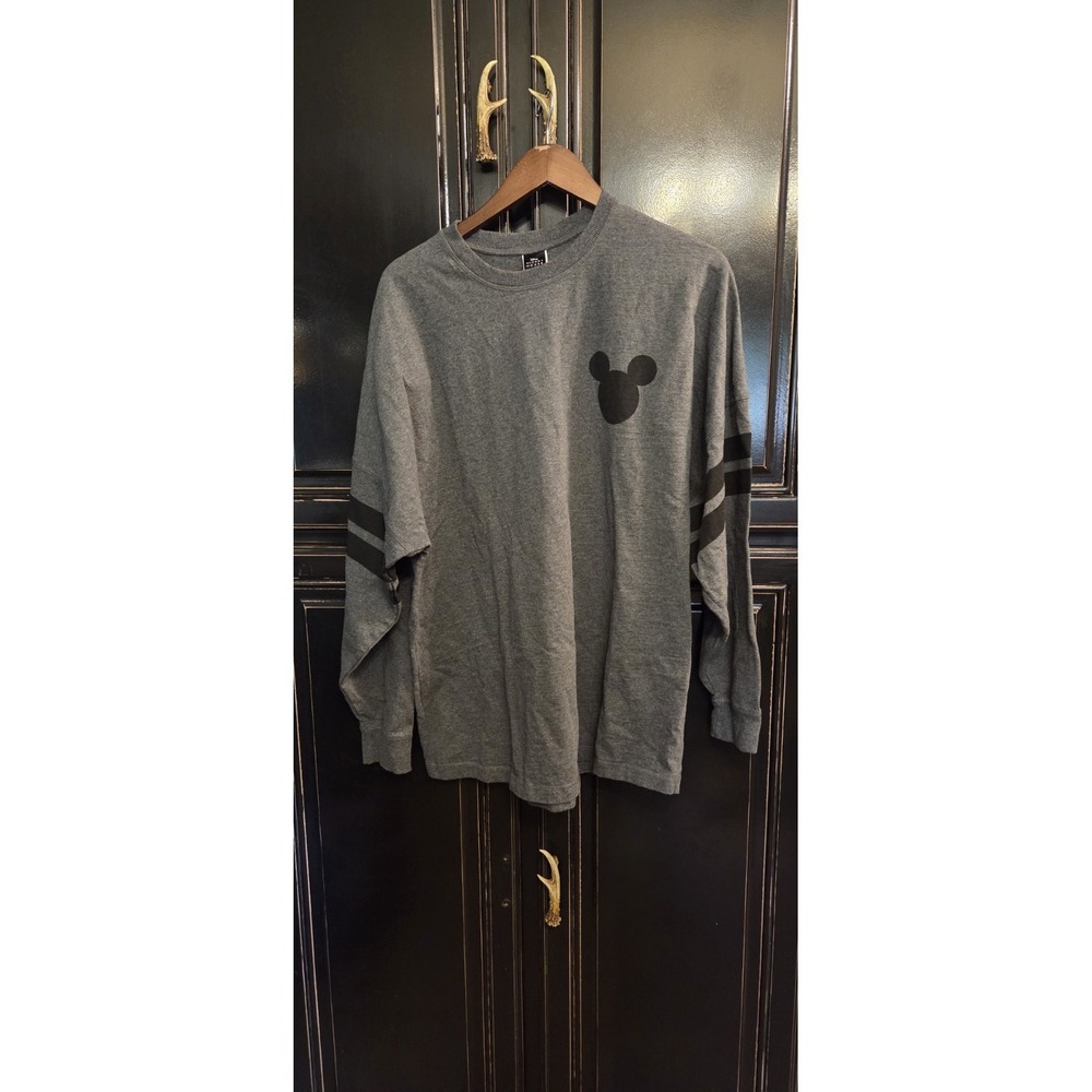 Disney Mickey Mouse Spirit Jersey Large Gray Long Sleeve Puffy Lettering AT24010